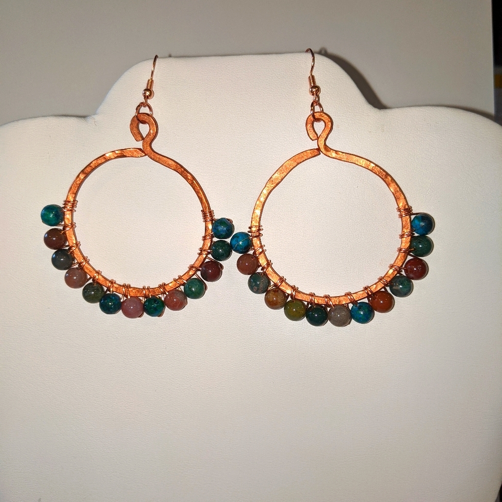 Hand Hammered Copper & Agate Earrings